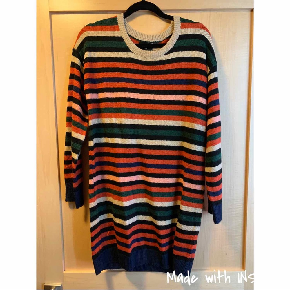 Vici Multicolor Striped Knit Sweater Dress - Pink, Green, Navy, Cream, Orange